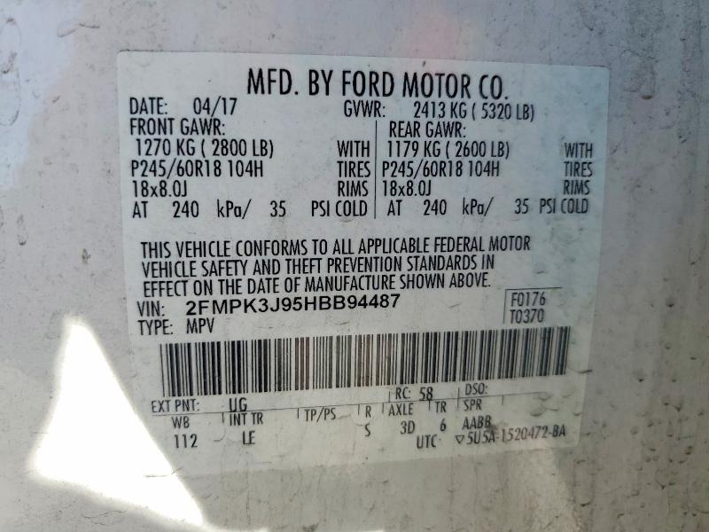 Photo 14 from auction – 2017 FORD EDGE with VIN 2FMPK3J95HBB94487