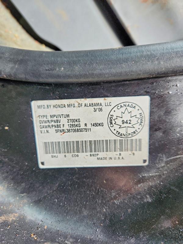 Photo 14 from auction – 2006 HONDA ODYSSEY with VIN 5FNRL38706B507511