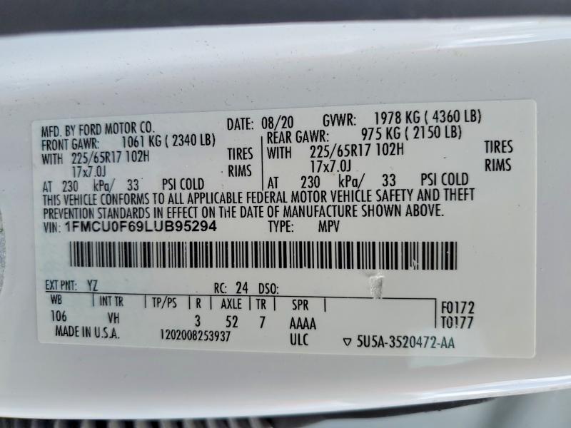 Photo 14 from auction – 2020 FORD ESCAPE with VIN 1FMCU0F69LUB95294