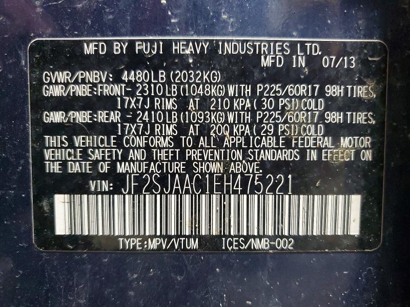 Photo 14 from auction – 2014 SUBARU FORESTER with VIN JF2SJAAC1EH475221