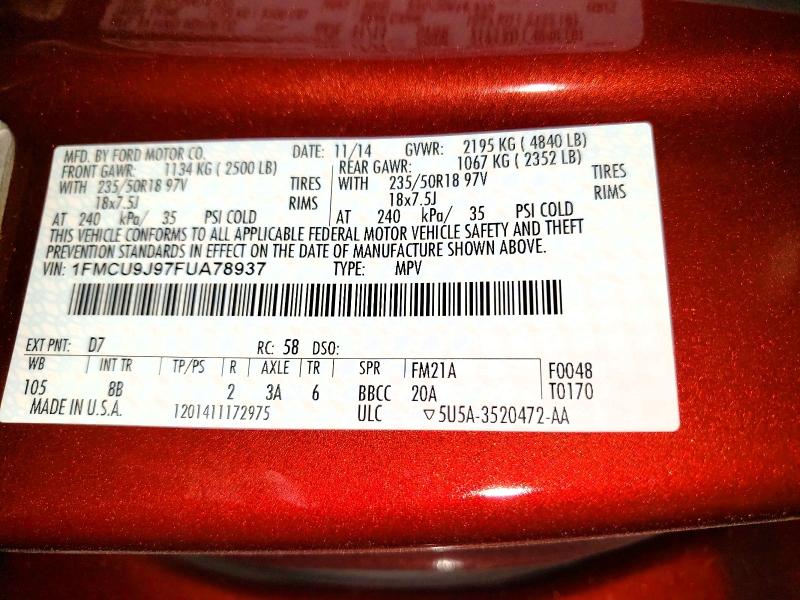Photo 14 from auction – 2015 FORD ESCAPE with VIN 1FMCU9J97FUA78937