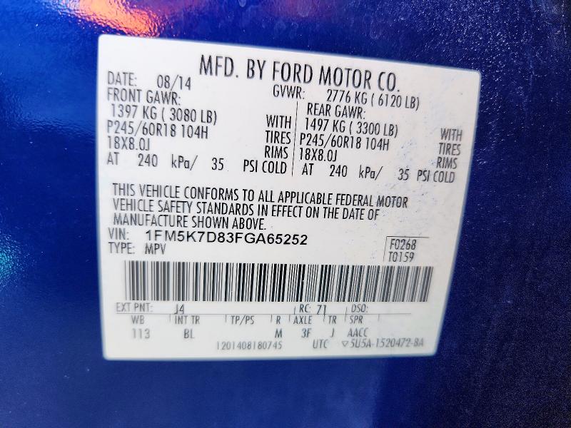 Photo 14 from auction – 2015 FORD EXPLORER with VIN 1FM5K7D83FGA65252