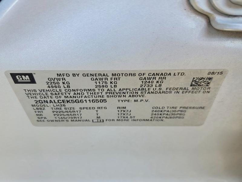 Photo 14 from auction – 2016 CHEVROLET EQUINOX with VIN 2GNALCEK5G6116505