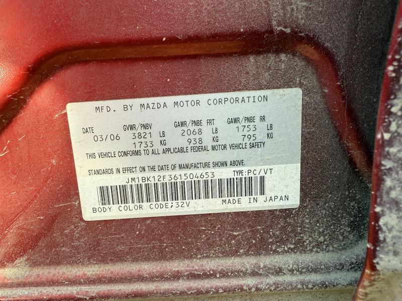 Photo 7 from auction – 2006 MAZDA 3 with VIN JM1BK12F361504653