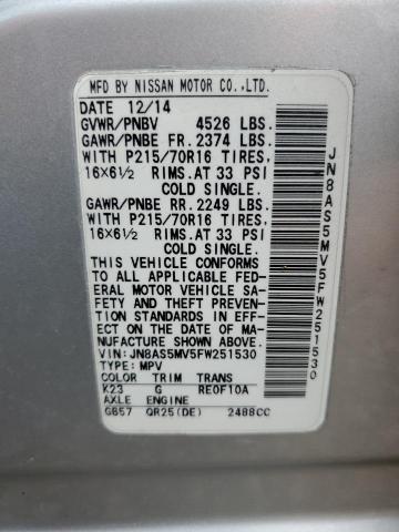 Photo 14 from auction – 2015 NISSAN ROGUE with VIN JN8AS5MV5FW251530