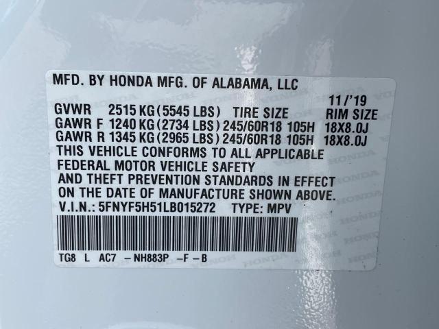 Photo 10 from auction – 2020 HONDA PILOT EXL with VIN 5FNYF5H51LB015272