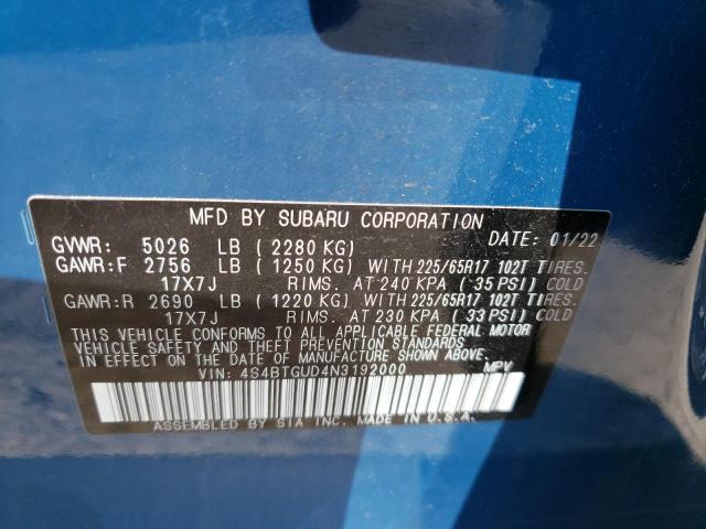 Photo 14 from auction – 2022 SUBARU OUTBACK WI with VIN 4S4BTGUD4N3192000