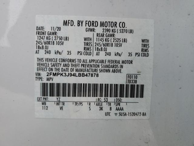 Photo 14 from auction – 2020 FORD EDGE SEL with VIN 2FMPK3J94LBB47878