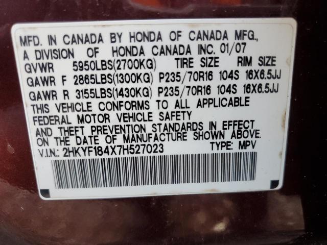 Photo 14 from auction – 2007 HONDA PILOT EX with VIN 2HKYF184X7H527023