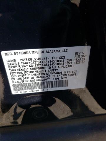 Zdjęcie 10 z aukcji – 2017 HONDA PILOT EX z VIN 5FNYF5H31HB035642