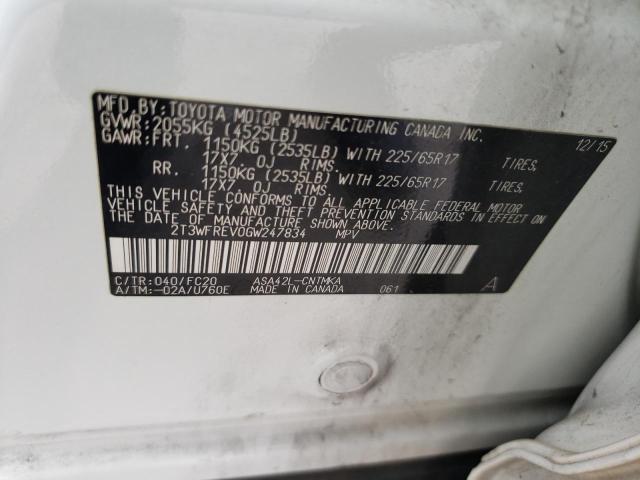 Photo 14 from auction – 2016 TOYOTA RAV4 XLE with VIN 2T3WFREV0GW247834
