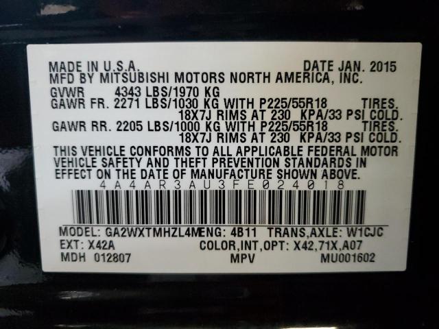 Photo 14 from auction – 2015 MITSUBISHI OUTLANDER with VIN 4A4AR3AU3FE024018