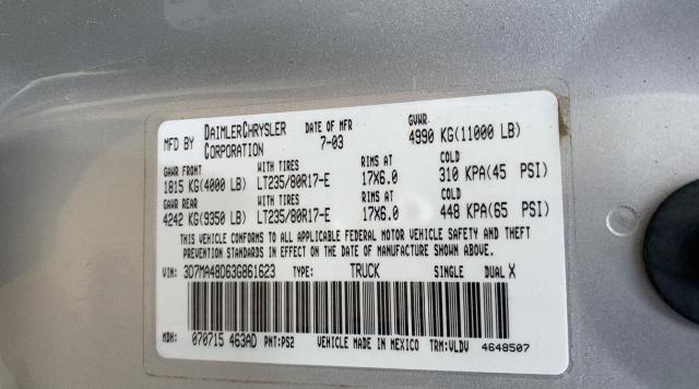Photo 10 from auction – 2003 DODGE RAM 3500 S with VIN 3D7MA48D63G861623