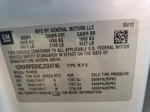 Photo 14 from auction – 2012 CHEVROLET TRAVERSE L with VIN 1GNKRFED0CJ324746