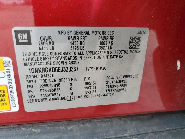 Photo 14 from auction – 2014 CHEVROLET TRAVERSE L with VIN 1GNKRGKD6EJ330337
