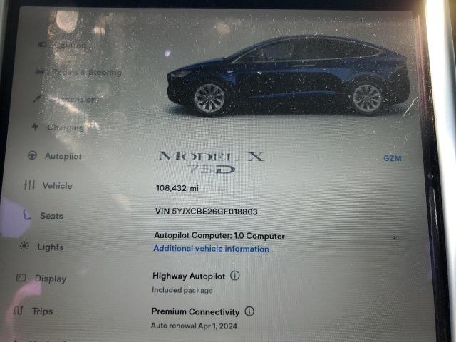 Photo 9 from auction – 2016 TESLA MODEL X with VIN 5YJXCBE26GF018803