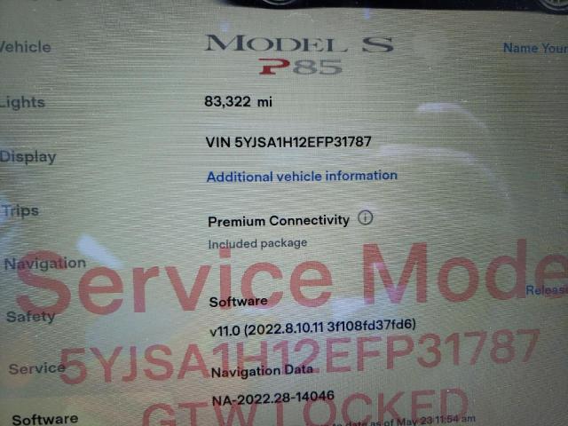 Photo 9 from auction – 2014 TESLA MODEL S with VIN 5YJSA1H12EFP31787