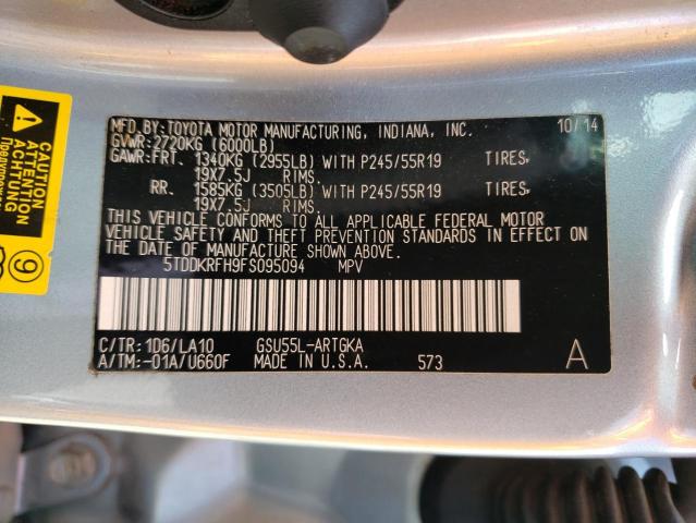Photo 14 from auction – 2015 TOYOTA HIGHLANDER with VIN 5TDDKRFH9FS095094
