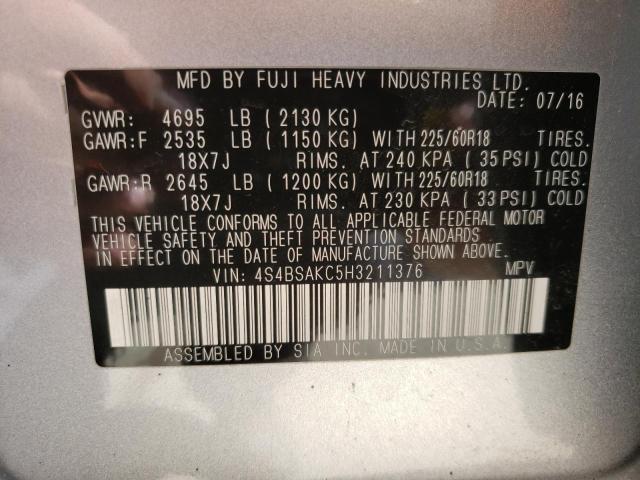 Photo 14 from auction – 2017 SUBARU OUTBACK 2. with VIN 4S4BSAKC5H3211376