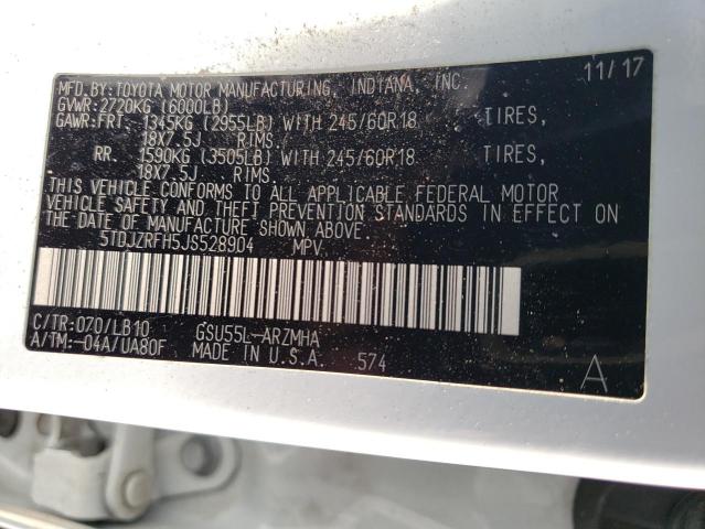 Photo 14 from auction – 2018 TOYOTA HIGHLANDER with VIN 5TDJZRFH5JS528904