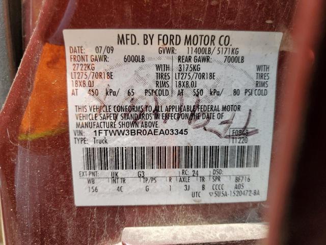 Photo 10 from auction – 2010 FORD F350 SUPER with VIN 1FTWW3BR0AEA03345