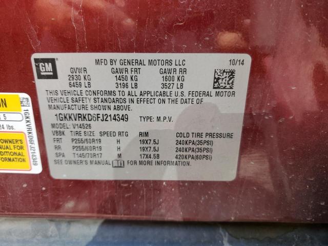 Photo 14 from auction – 2015 GMC ACADIA SLT with VIN 1GKKVRKD6FJ214349