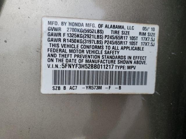 Photo 14 from auction – 2011 HONDA PILOT EXL with VIN 5FNYF3H52BB011217