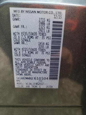 Photo 14 from auction – 2016 NISSAN PATHFINDER with VIN 5N1AR2MN8GC610504