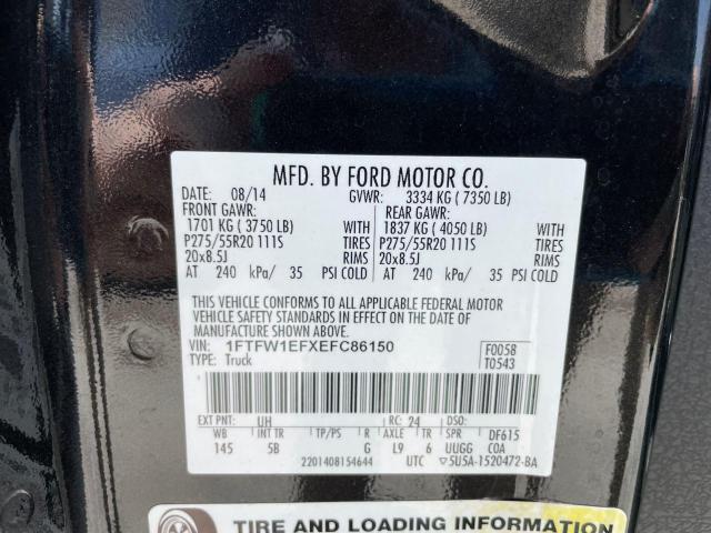 Photo 10 from auction – 2014 FORD F150 SUPER with VIN 1FTFW1EFXEFC86150