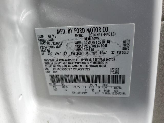 Photo 14 from auction – 2012 FORD ESCAPE XLS with VIN 1FMCU0C71CKA29392