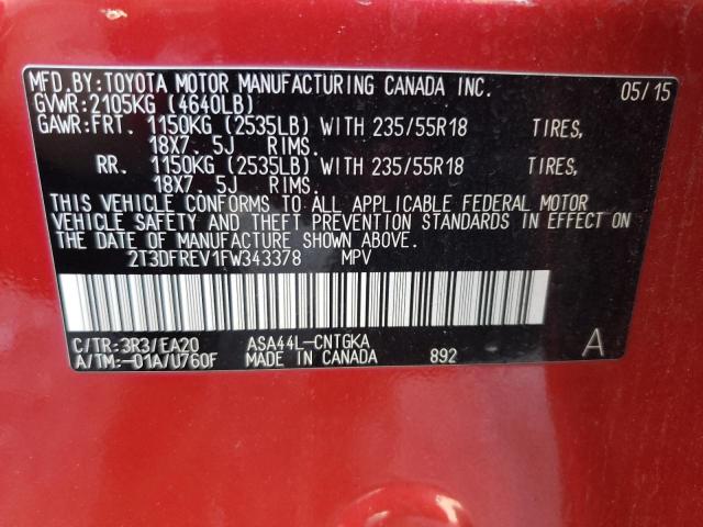 Photo 14 from auction – 2015 TOYOTA RAV4 LIMIT with VIN 2T3DFREV1FW343378