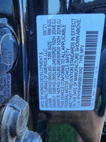 Photo 10 from auction – 2022 HONDA PILOT TOUR with VIN 5FNYF6H98NB013062