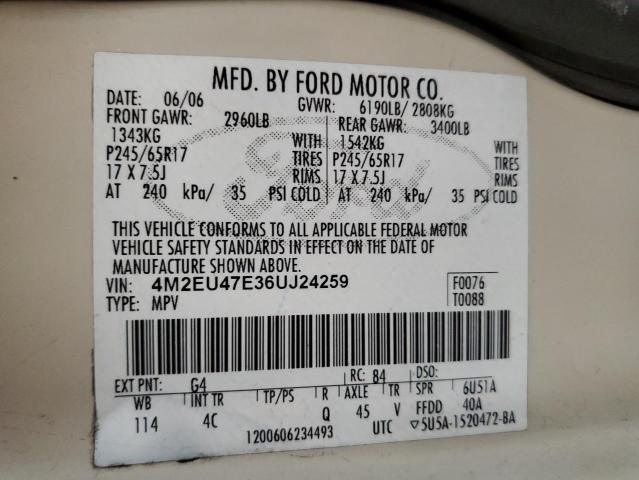 Photo 14 from auction – 2006 MERCURY MOUNTAINEE with VIN 4M2EU47E36UJ24259