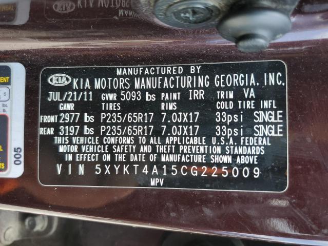 Photo 14 from auction – 2012 KIA SORENTO BA with VIN 5XYKT4A15CG225009