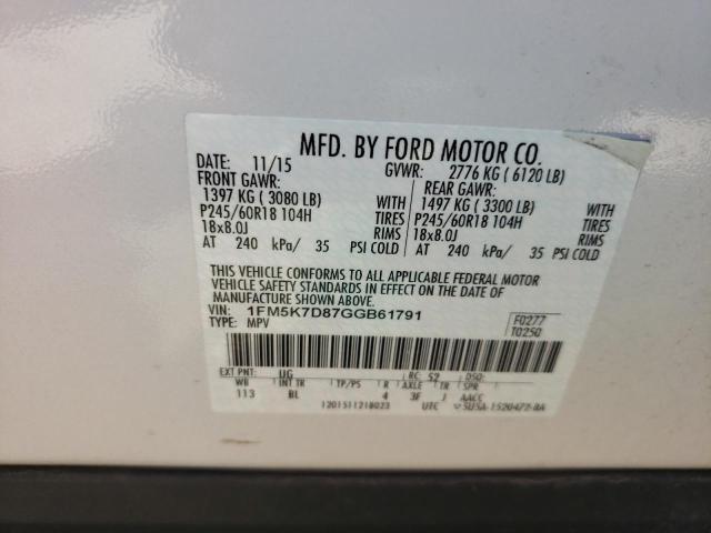 Photo 14 from auction – 2016 FORD EXPLORER X with VIN 1FM5K7D87GGB61791