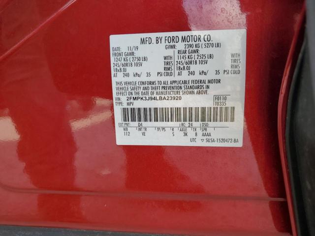 Photo 14 from auction – 2020 FORD EDGE SEL with VIN 2FMPK3J94LBA23920