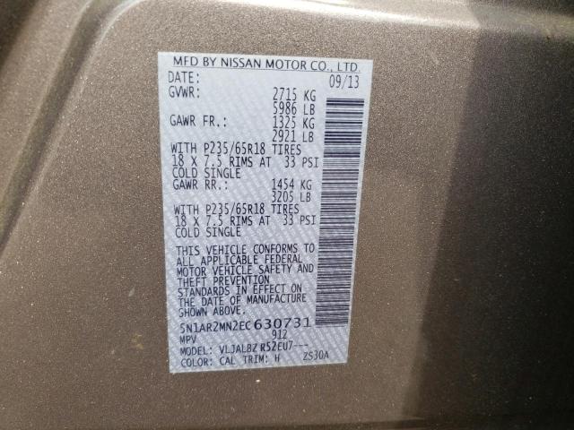 Photo 14 from auction – 2014 NISSAN PATHFINDER with VIN 5N1AR2MN2EC630731