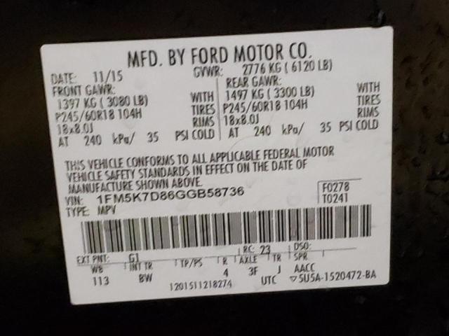 Photo 14 from auction – 2016 FORD EXPLORER X with VIN 1FM5K7D86GGB58736