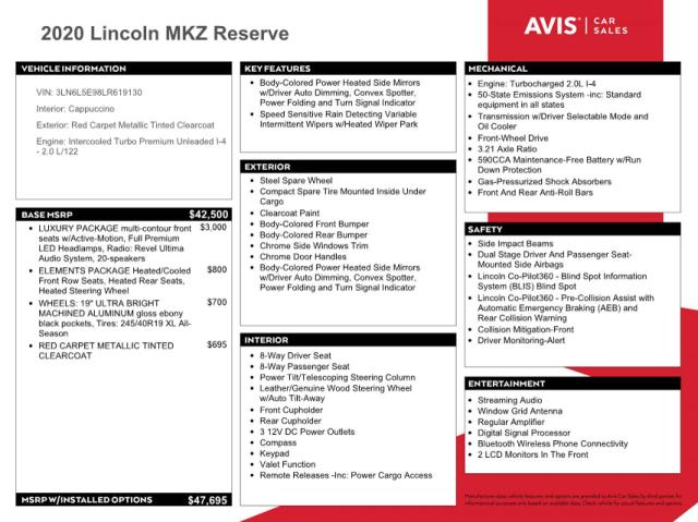 Photo 12 from auction – 2020 LINCOLN MKZ RESERV with VIN 3LN6L5E98LR619130
