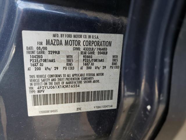 Photo 14 from auction – 2001 MAZDA TRIBUTE DX with VIN 4F2YU061X1KM16554