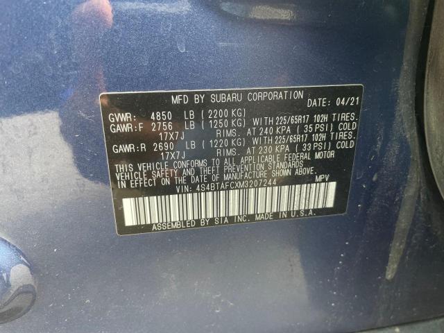 Photo 10 from auction – 2021 SUBARU OUTBACK PR with VIN 4S4BTAFCXM3207244