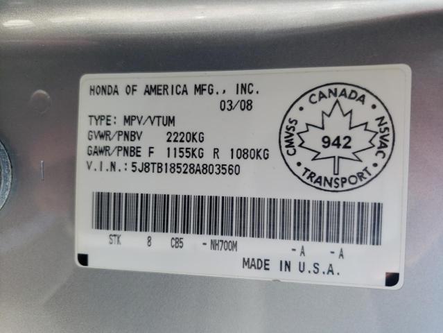 Photo 14 from auction – 2008 ACURA RDX TECHNO with VIN 5J8TB18528A803560
