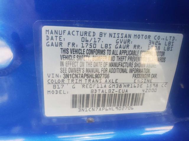 Photo 10 from auction – 2017 NISSAN VERSA S with VIN 3N1CN7AP6HL902706