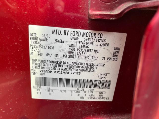 Photo 10 from auction – 2010 FORD EDGE SE with VIN 2FMDK3GC2ABB72328