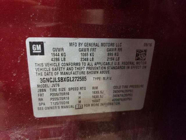 Photo 14 from auction – 2016 CHEVROLET TRAX 1LT with VIN 3GNCJLSBXGL272585
