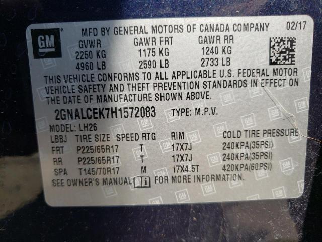 Photo 14 from auction – 2017 CHEVROLET EQUINOX LT with VIN 2GNALCEK7H1572083