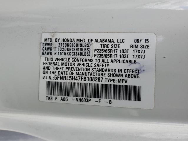 Photo 14 from auction – 2015 HONDA ODYSSEY EX with VIN 5FNRL5H47FB108287