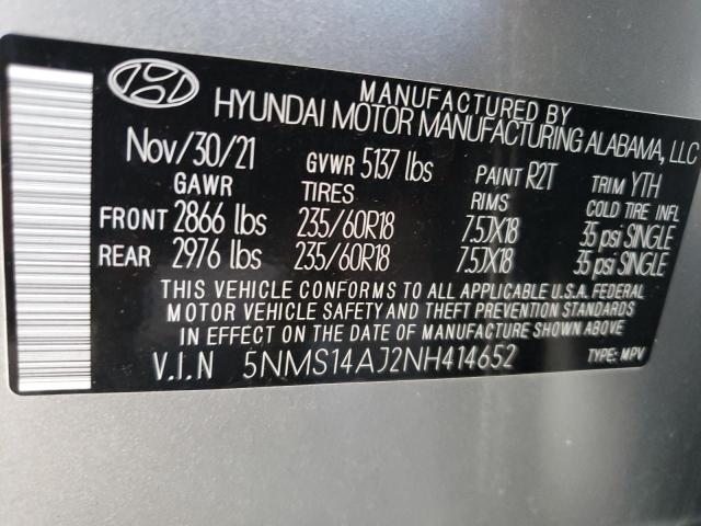 Photo 14 from auction – 2022 HYUNDAI SANTA FE S with VIN 5NMS14AJ2NH414652