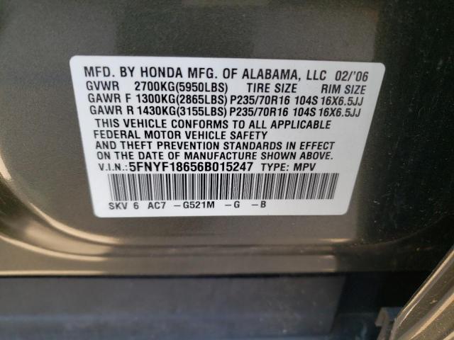 Photo 14 from auction – 2006 HONDA PILOT EX with VIN 5FNYF18656B015247