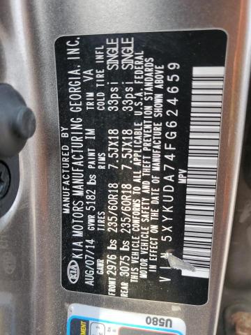 Photo 14 from auction – 2015 KIA SORENTO EX with VIN 5XYKUDA74FG624659